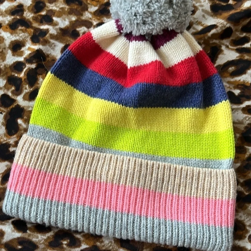 Brand New Gap Multicolored Striped Knit Cuffed Pom Hat